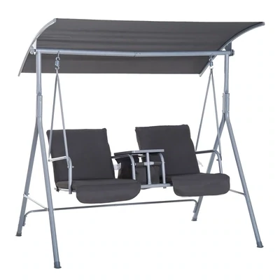 Hollywoodschaukel Gartenschaukel 2-Sitzer mit Sonnendach Grau 175 x 112 x 165 cm
