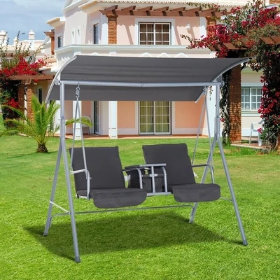 Hollywoodschaukel Gartenschaukel 2-Sitzer mit Sonnendach Grau 175 x 112 x 165 cm