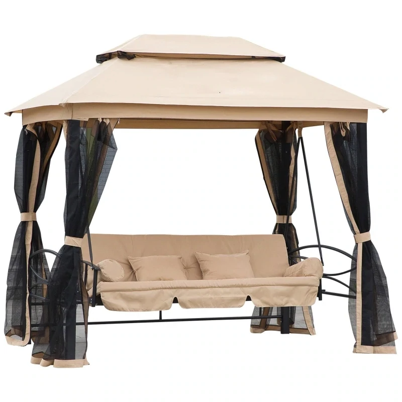 Luxus-Hollywoodschaukel mit Pavillon 3-Sitzer Beige