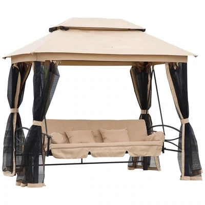 Luxus-Hollywoodschaukel mit Pavillon 3-Sitzer Beige