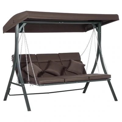 Hollywoodschaukel, für 3 Personen, verstellbares Sonnendach, bis 270 kg, braun, 198 x 118 x 168 cm