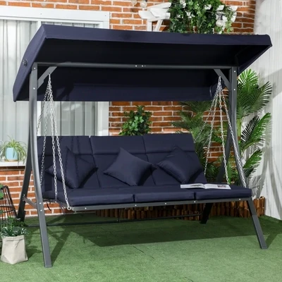 Hollywoodschaukel Gartenschaukel, 3 Personen, verstellbares Sonnendach, 198 x 118 x 168 cm, Dunkelblau