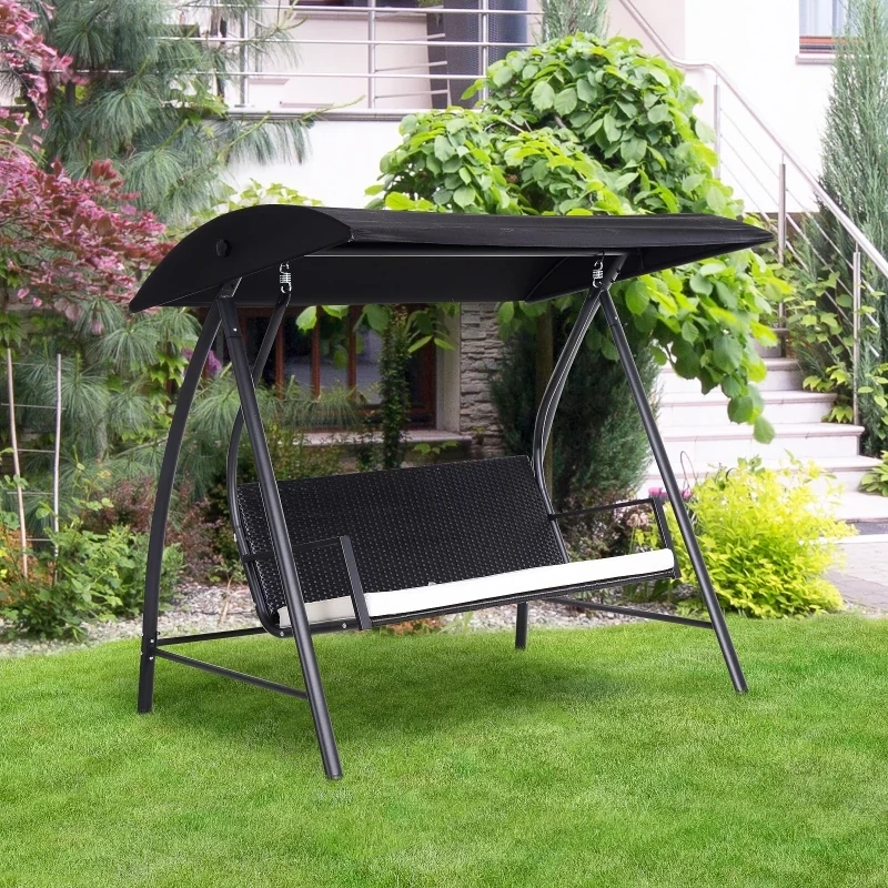 Rattan Hollywoodschaukel 3Sitzer Wicker schwarz