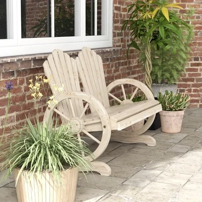 Gartenbank, Wagenrad-Design, für 2 Personen, Naturholz