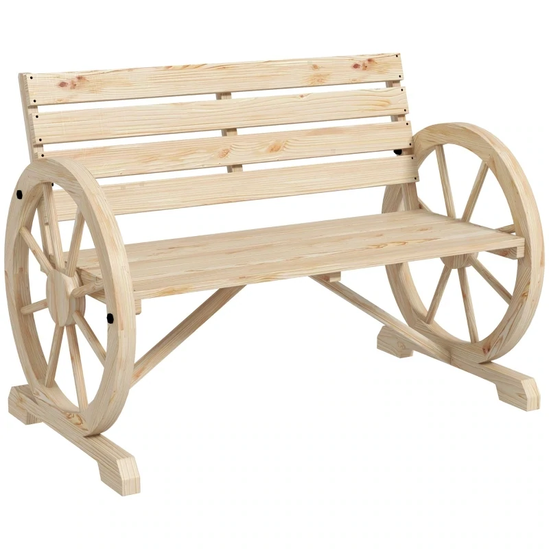 Gartenbank, Wagenrad-Design, für 2 Personen, Naturholz