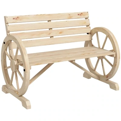 Gartenbank, Wagenrad-Design, für 2 Personen, Naturholz