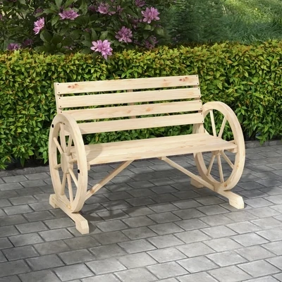 Gartenbank, Wagenrad-Design, für 2 Personen, Naturholz, dunkelbraun, 105,5 x 56 x 79 cm, Natur