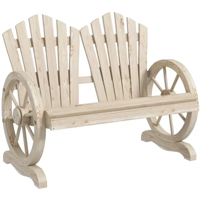 Gartenbank, Wagenrad-Design, für 2 Personen, Naturholz