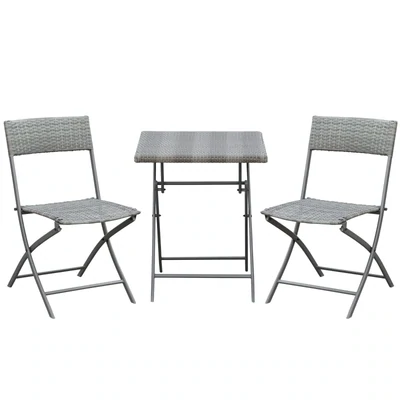 Bistroset für 2 Personen Rattan Balkon-Set Garnitur Grau