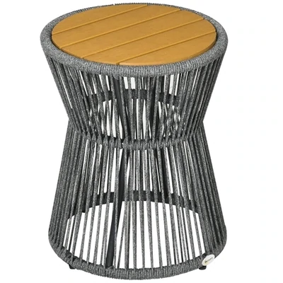Beistelltisch im Boho-Stil, wetterbeständig, PE-Rattan, Schwarz + Natur