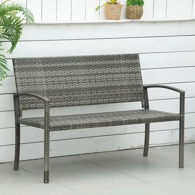 Gartenbank, in Rattanoptik, mit Stahlrahmen, für 2 Personen, Braun, 122 x 60 x 87cm