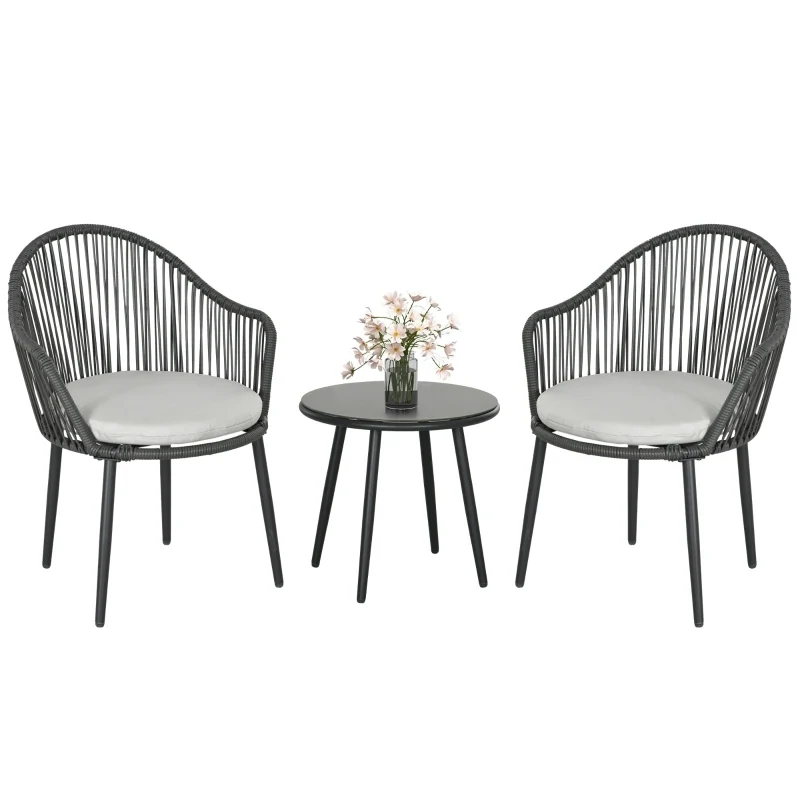 Bistro-Set Rattan-Sofa-Set Terrassen-Set, 2 Stühle, 1 Tisch, wetterbeständig, 65 x 63 x 80 cm, Dunkelgrau + Hellgrau