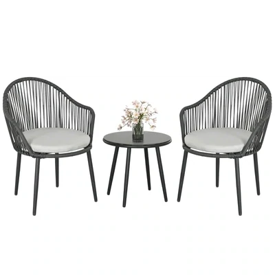 Bistro-Set Rattan-Sofa-Set Terrassen-Set, 2 Stühle, 1 Tisch, wetterbeständig, 65 x 63 x 80 cm, Dunkelgrau + Hellgrau