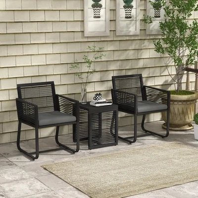 3-teiliges Bistro-Set Balkon-Set Terrassen-Set, modernes Design, Schwarz + Grau