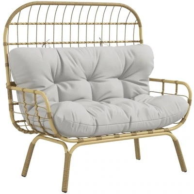 grosser Rattansessel, Sofa, 2 Sitzer, Natur + Grau