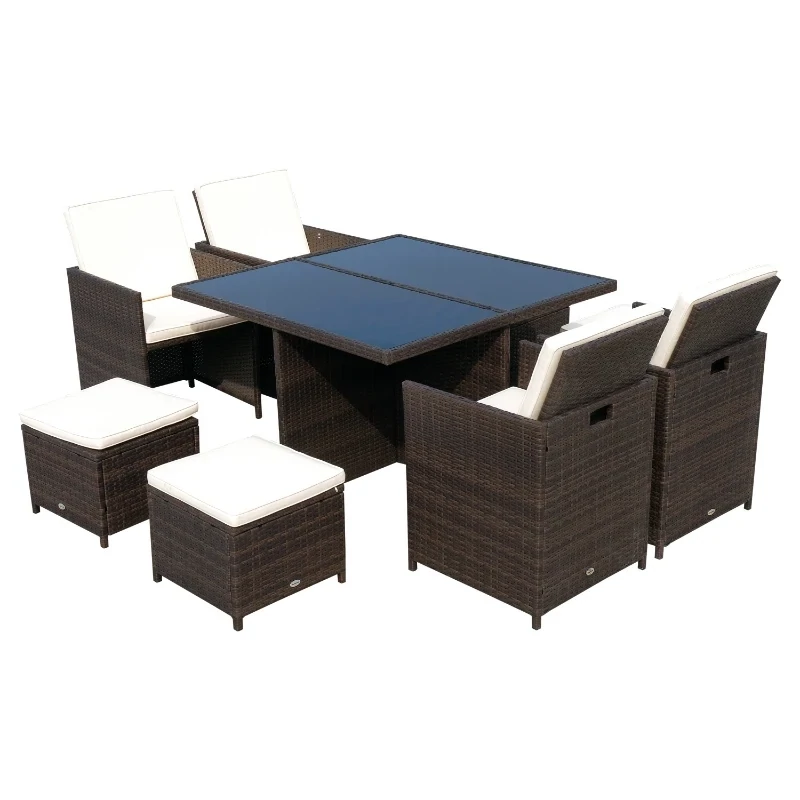 Rattan-Sitzgruppe Essgruppe 21 tlg. mit Kissen Alu Braun