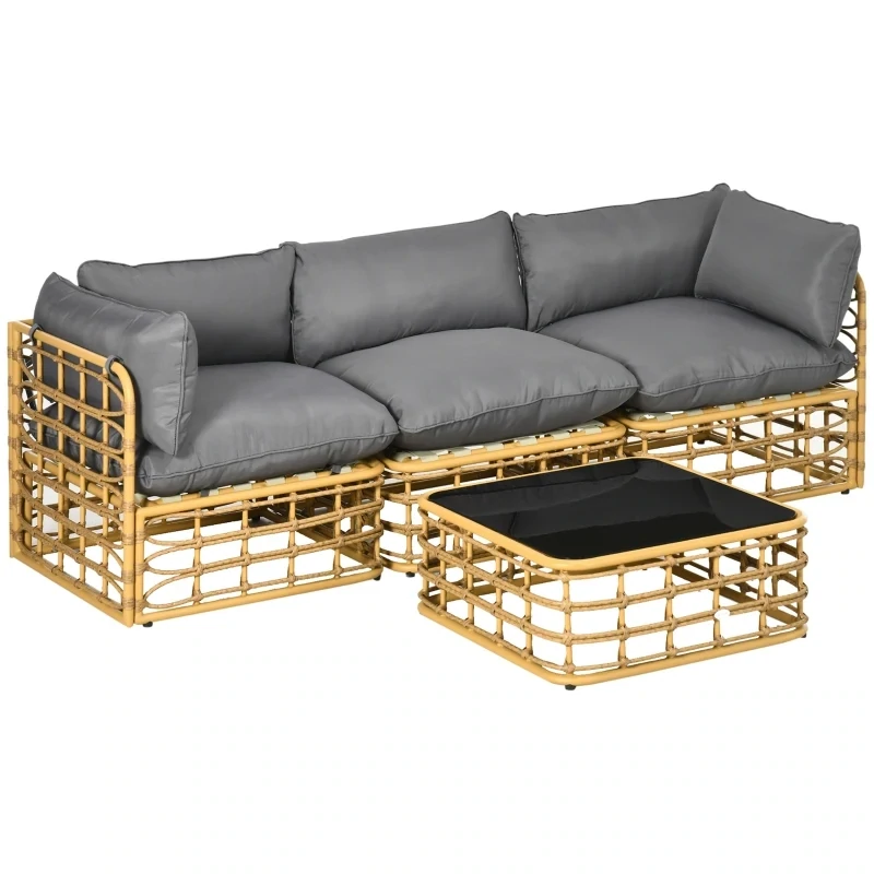 4 tlg. Rattan Gartenmöbel-Set Sitzgruppe mit Kissen für Garten Terrasse