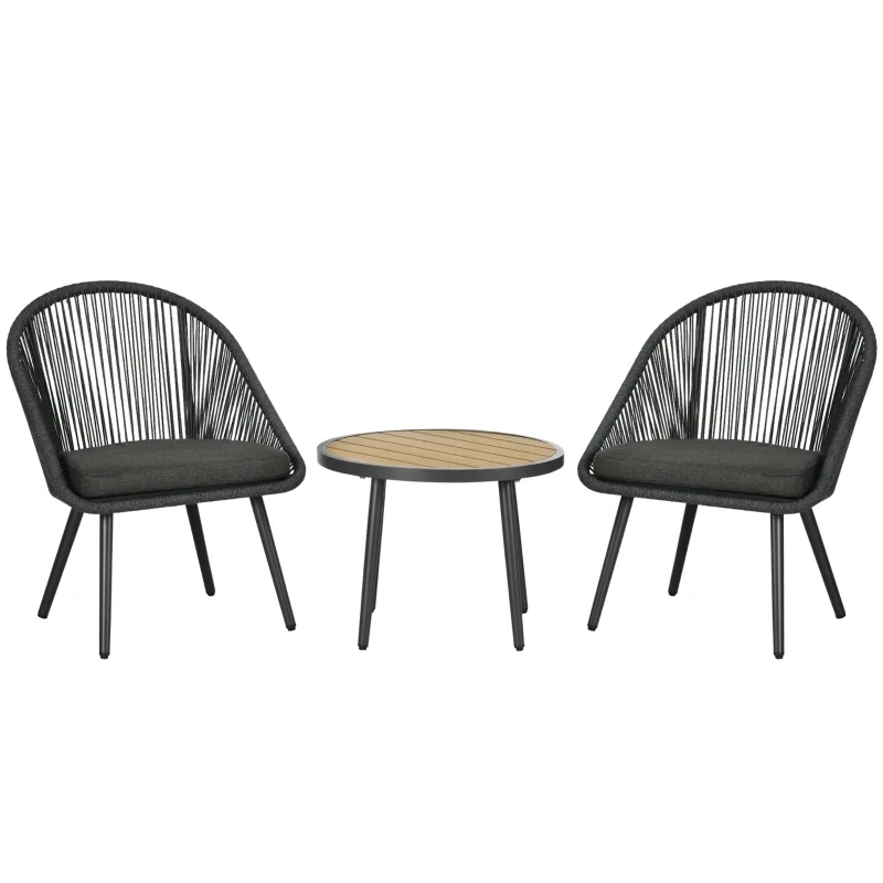 3-teiliges Bistro-Set aus PE-Rattan, 1 Tisch, 2 Stühle, Dunkelgrau