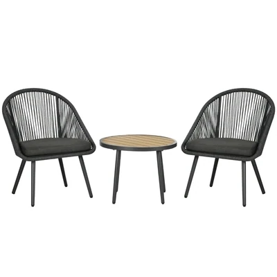 3-teiliges Bistro-Set aus PE-Rattan, 1 Tisch, 2 Stühle, Dunkelgrau