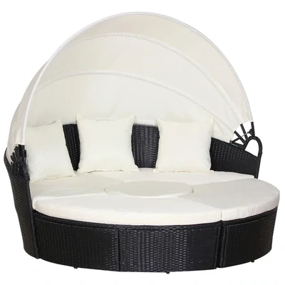 Rattan Sonneninsel Loungegruppe mit Sonnendach Creme