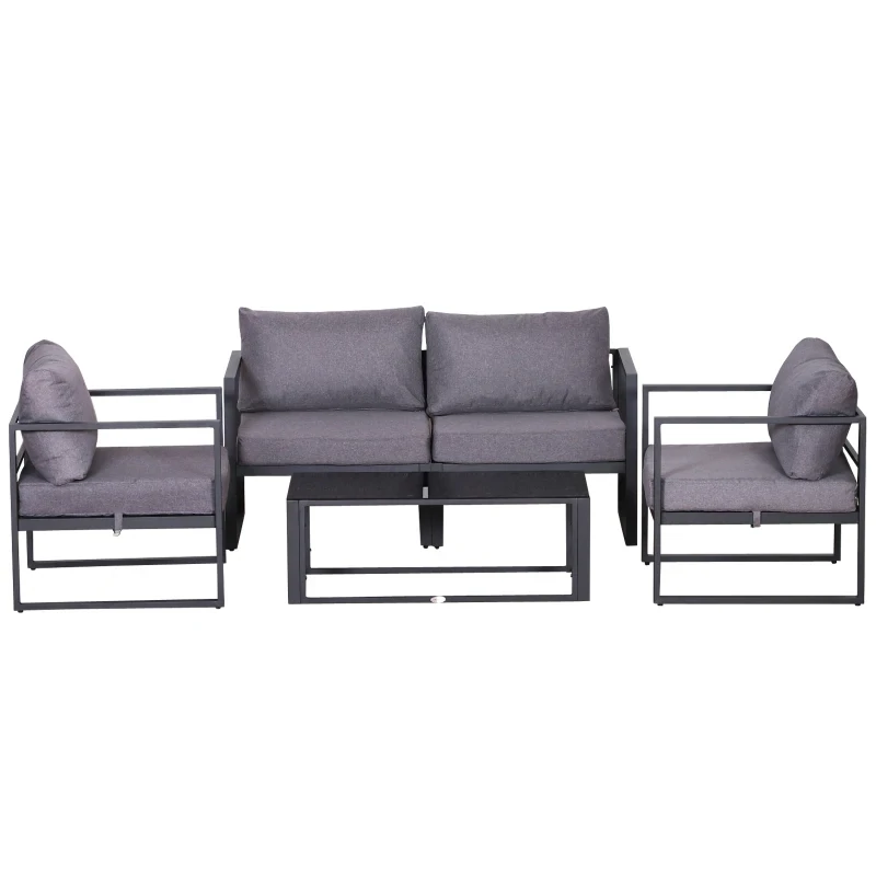 4-tlg. Gartenmöbel Set Sitzgruppe mit Couchtisch Doppelsofa Kissen Alu Grau