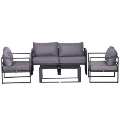 4-tlg. Gartenmöbel Set Sitzgruppe mit Couchtisch Doppelsofa Kissen Alu Grau