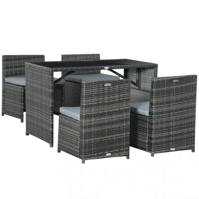 Gartenmöbel-Set in Rattanoptik, 5-teilig, Stahl, Grau