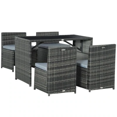 Gartenmöbel-Set in Rattanoptik, 5-teilig, Stahl, Grau