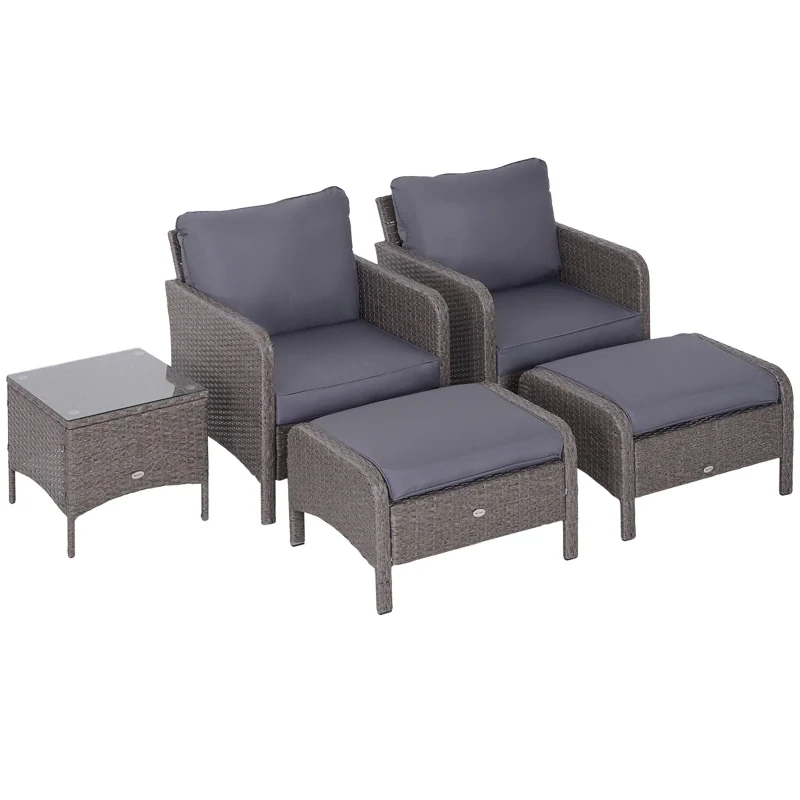 5-tlg. Polyrattan Sitzgruppe mit Kissen Dunkelgrau