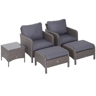 5-tlg. Polyrattan Sitzgruppe mit Kissen Dunkelgrau