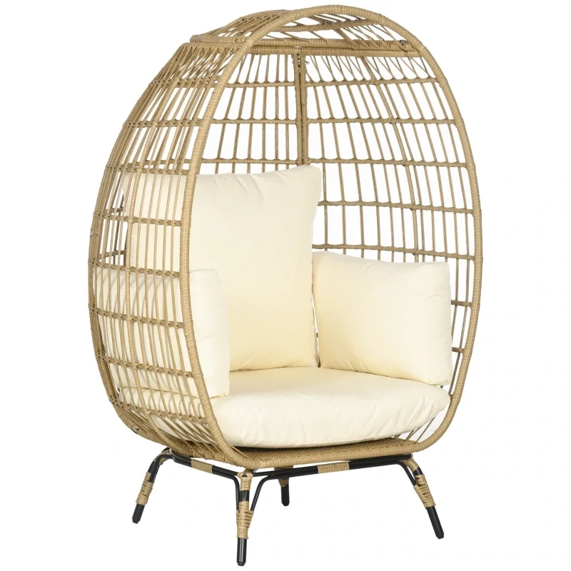 Korbstuhl in Rattanoptik, weiche Sitzkissen, Aluminiumrahmen, khaki+beige