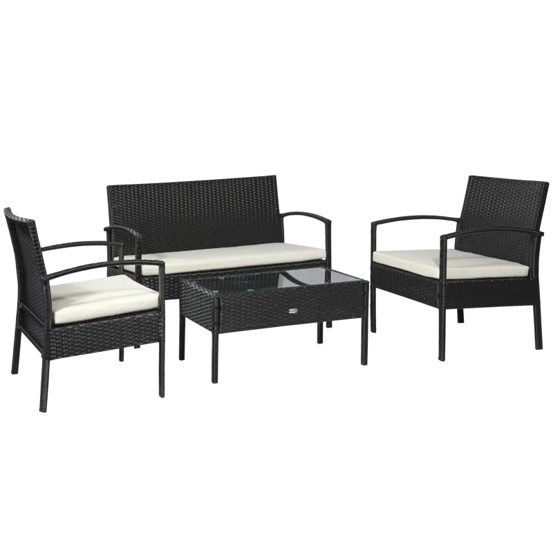 Polyrattan Sitzgruppe 7 tlg. mit Kissen Schwarz