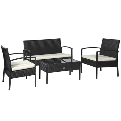 Polyrattan Sitzgruppe 7 tlg. mit Kissen Schwarz