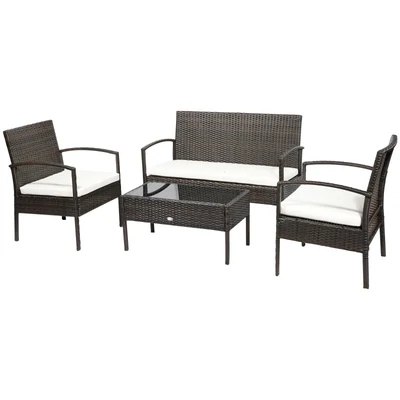 Rattan Gartenmöbel Set 4-teilig Braun+Cremeweiss