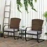 Rattan Gartenmöbel-Set für 2 Personen inkl. Couchtisch und 2 Schaukelstühle, mit Kissen, Stahl, Braun