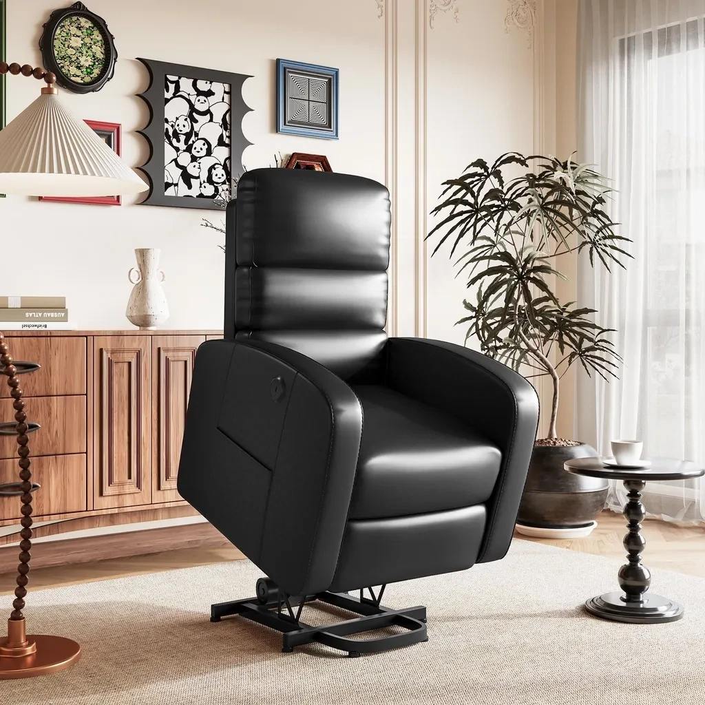 Relaxsessel, Massagesessel, Aufstehsessel, Schlafsessel, Elektrischer Fernsehsesssel mit Aufstehhilfe, Heizfunktion für Senioren (Schwarz)