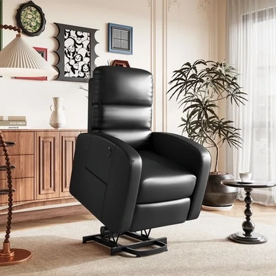 Relaxsessel, Massagesessel, Aufstehsessel, Schlafsessel, Elektrischer Fernsehsesssel mit Aufstehhilfe, Heizfunktion für Senioren (Schwarz)