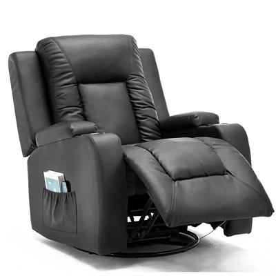 Massagesessel mit Liegefunktion, Vibration Heizung, Dicke Rückenlehne und Armlehnen, mit Wippfunktion, 360°drehbar