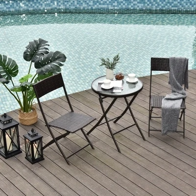 Bistroset Balkonset 3 tlg. Wicker Polyrattan Klappbar Braun