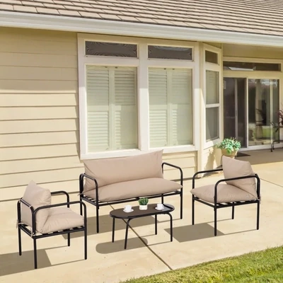 Gartensofa-Set Boho-Stil, wettereständig, Khaki