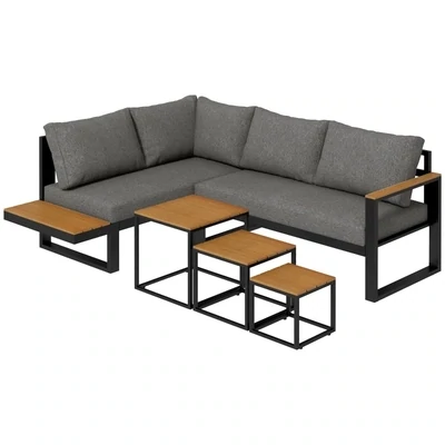 Outdoorsitzgruppe 5-teiliges Loungemöbelset Gartenmöbelset, 148 cm x 61 cm x 71,5 cm, Grau + Natur
