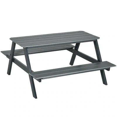 Bierzeltgarnitur Sitzgruppe für 4 Personen 2-in-1 Design Biertisch mit 2 Bierbänken, dunkelgrau, 150x140x74 cm