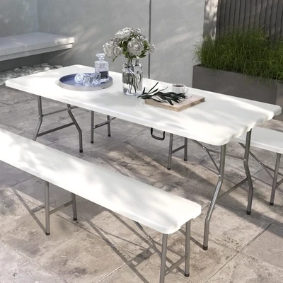 Gartentisch, Campingtisch-Tisch, 180 cm x 75 cm x 73 cm, Weiss + Grau
