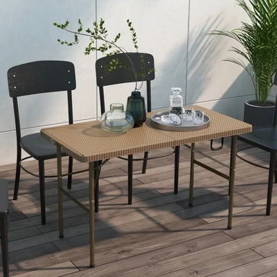 Gartentisch Campingtisch-Klapptisch, PE-Rattan, 122 x 60 x 73 cm, Braun + Schwarz