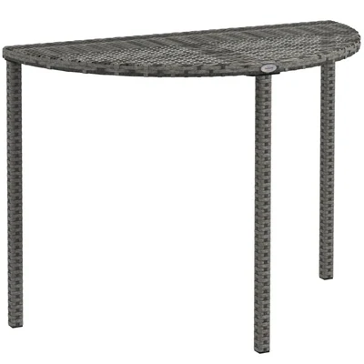 Balkontisch, halbrund, Rattan+Metall, 100x50x74 cm, Grau