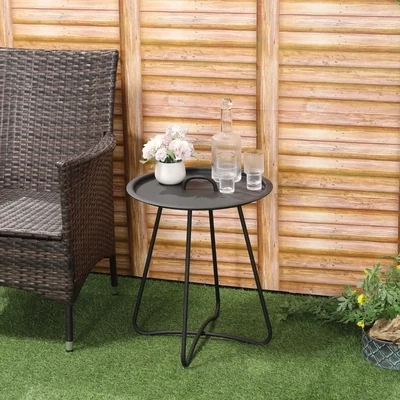 Beistelltisch für Garten Couchtisch Kaffeetisch mit Tragegriff Schwarz