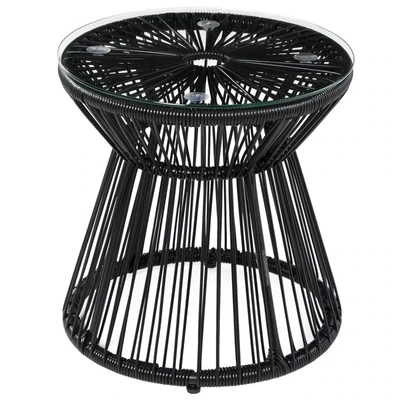 Gartentisch im Boho-Stil, wetterbeständig, PE-Rattan, 40 cm x 40 cm x 42 cm, Schwarz