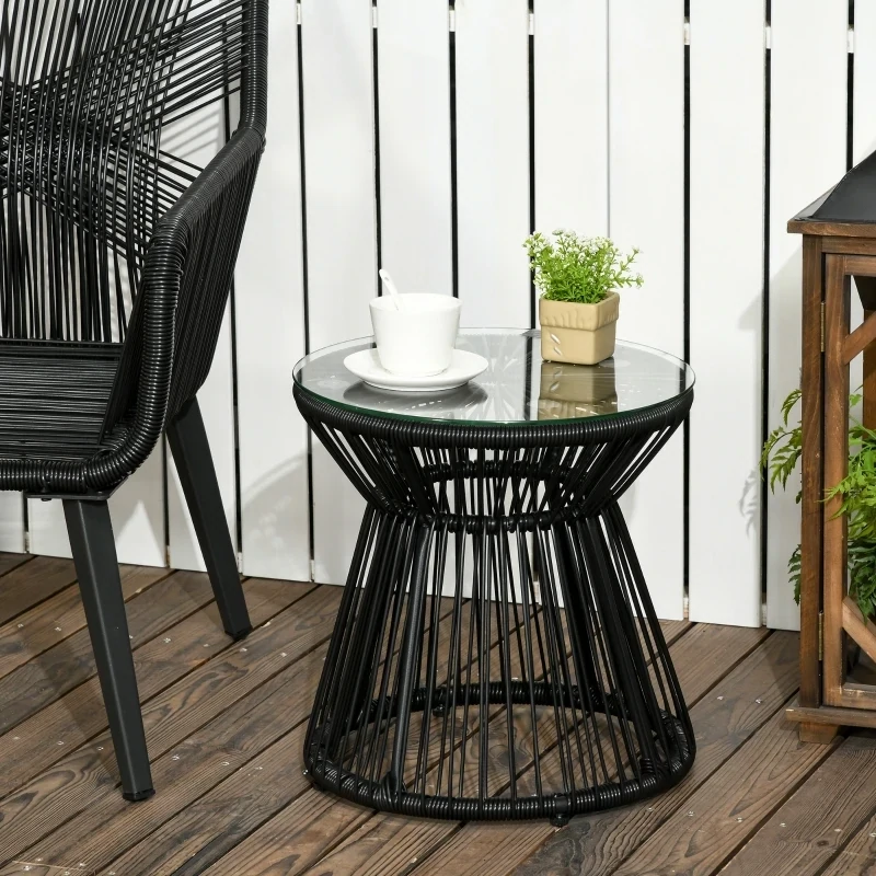 Gartentisch im Boho-Stil, wetterbeständig, PE-Rattan, 40 cm x 40 cm x 42 cm, Schwarz