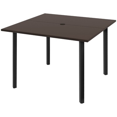 Outdoor Esstisch mit Schirmloch, Metallgestell, 100x100x72 cm, Braun/Schwarz