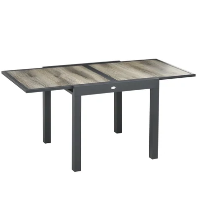 Gartentisch, ausziehbar, pflegeleicht, Aluminiumrahmen, Holzoptik, 160 x 80 x 75 cm